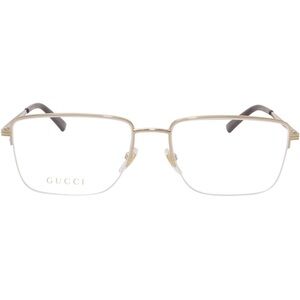 Gucci Gold Eyeglasses 
Semi-Rimless Square Optical Glasses